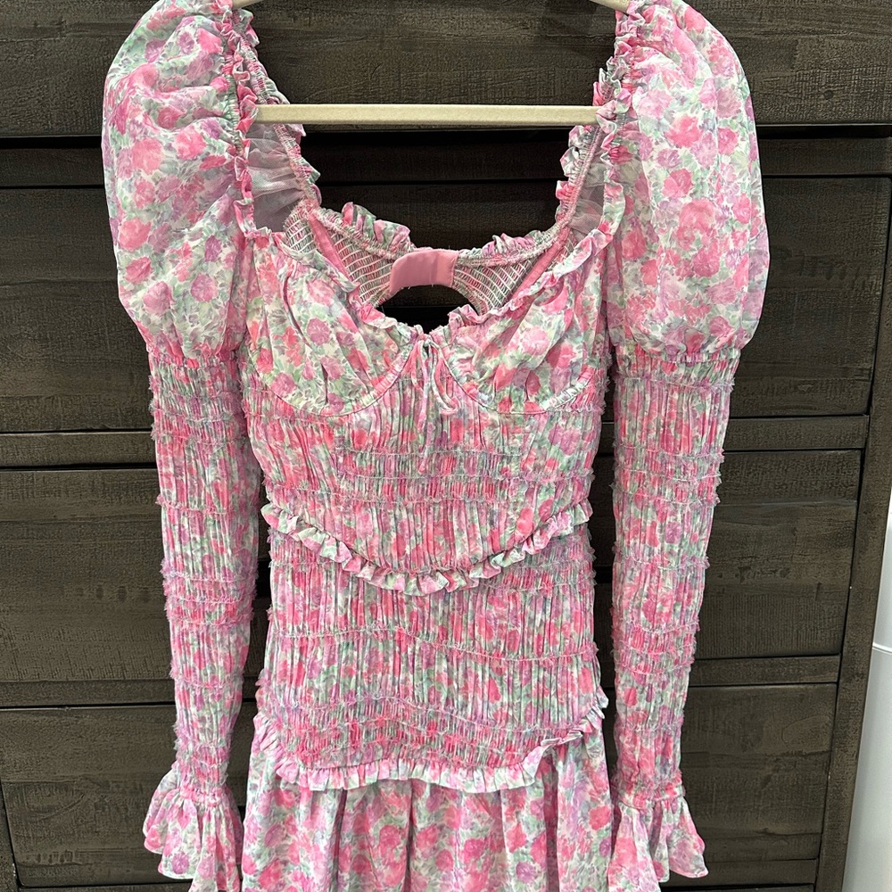 For Love And Lemons Pink Floral Long Sleeve Dress